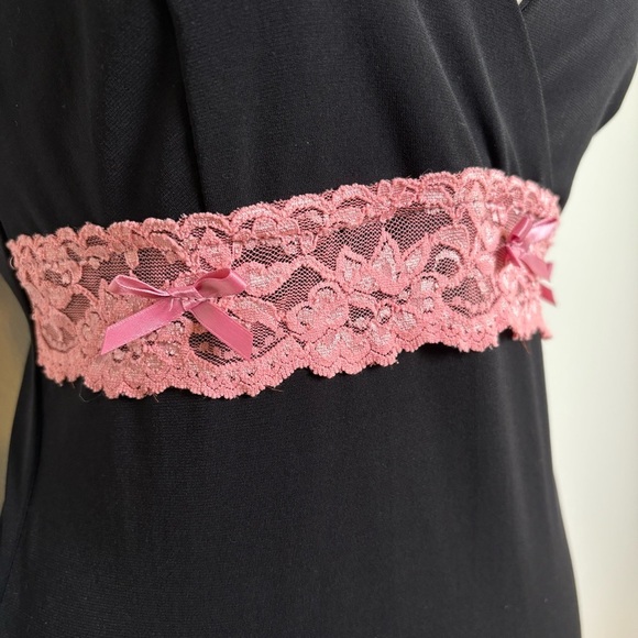 Vintage 90s Y2K Coquette Asymmetrical Babydoll Stretchy  Midi Dress Lace Bow S/M - Picture 8 of 16